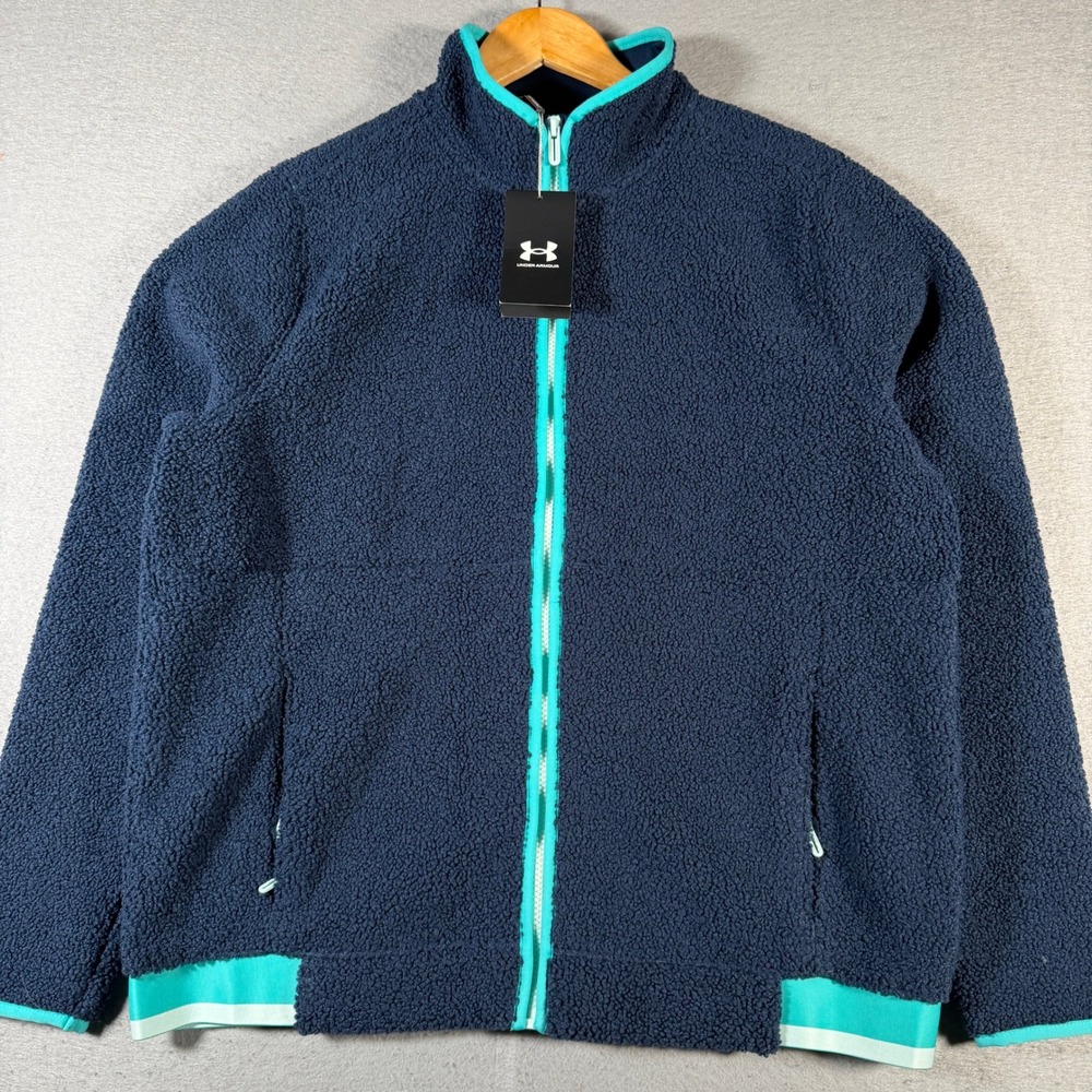 Under Armour Golf‎ Fleece Jacket Full Zip Navy Teal Loose Fit Women's LG New